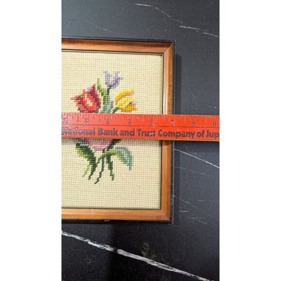 Hand-Stitched Floral Needlepoint Framed Wall Art \9x7 Cottage Farmhouse" - Picture 7 of 7